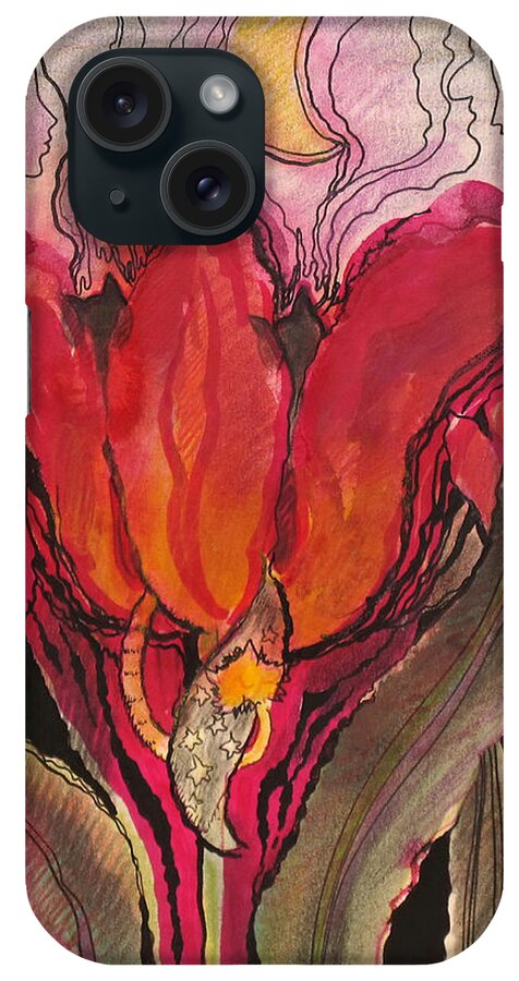 Flowers iPhone Case featuring the painting Animals in the tulip by Valentina Plishchina