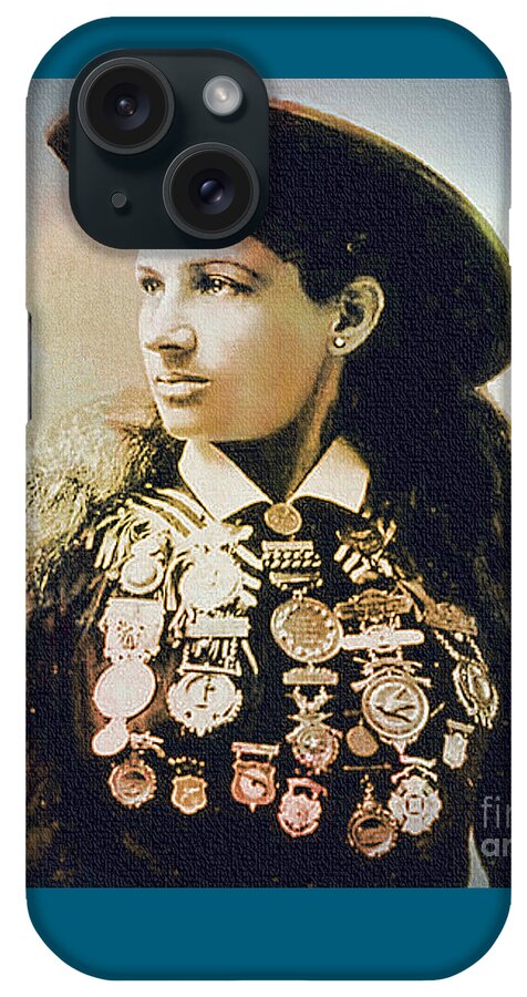 Annie Oakley iPhone Case featuring the painting Annie Oakley - Shooting Legend by Ian Gledhill