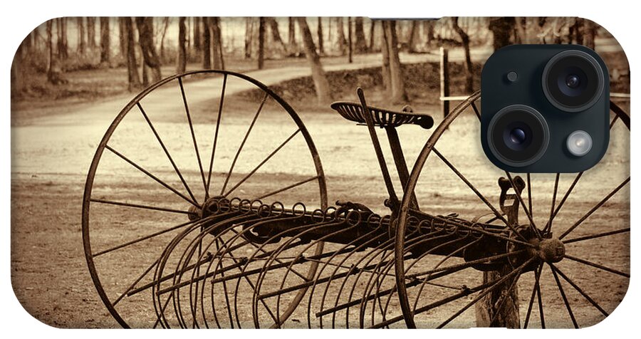 Farm iPhone Case featuring the photograph Antique Farm Rake In Sepia by Kathy Clark