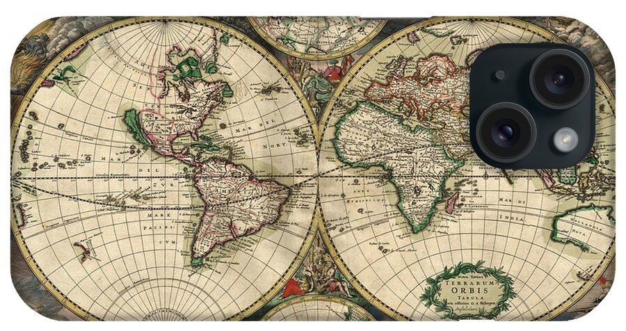 Antique Map Of The World iPhone Case featuring the painting Antique Map Of The World - 1689 by Marianna Mills