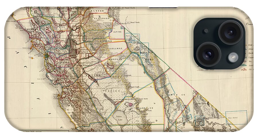 Antique Map Of California And Nevada iPhone Case featuring the drawing Antique Maps - Old Cartographic maps - Antique Map of California and Nevada, 1866 by Studio Grafiikka