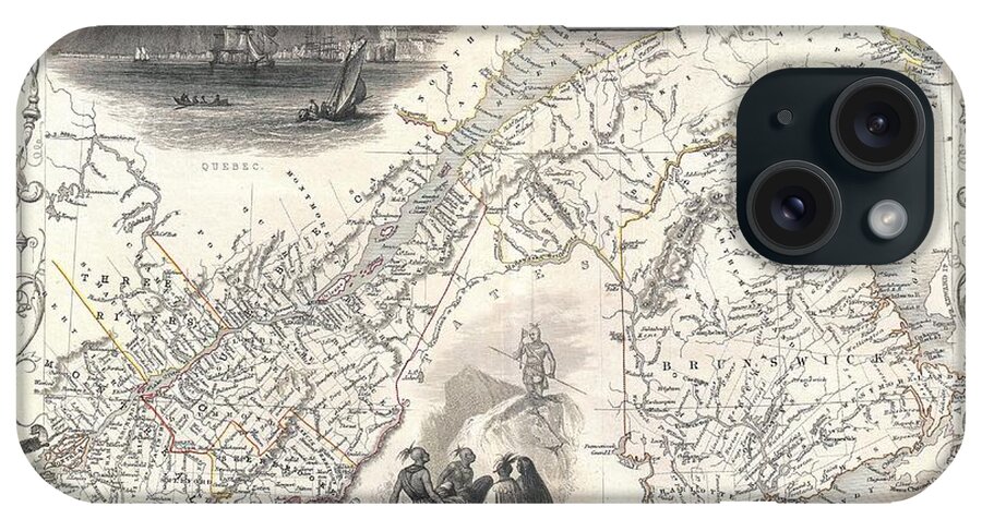 Antique Map Of Canada iPhone Case featuring the drawing Antique Maps - Old Cartographic maps - Antique Map of East Canada, Quebec, New Brunswick - 1850 by Studio Grafiikka