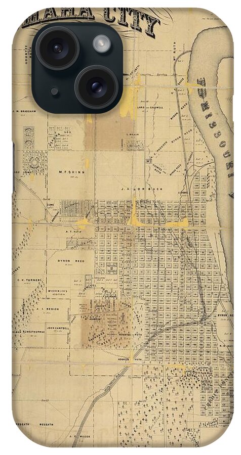 Antique Omaha City Map iPhone Case featuring the drawing Antique Maps - Old Cartographic maps - Antique Map of Omaha City, Nebraska by Studio Grafiikka