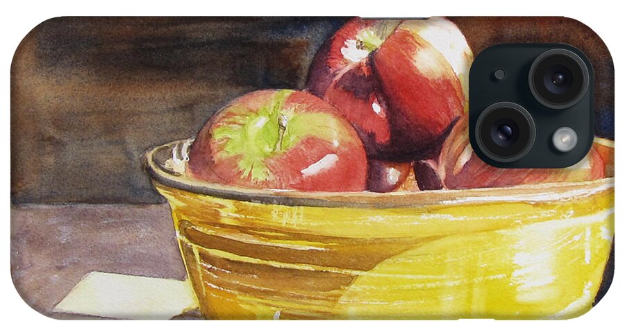 Original Watercolor iPhone Case featuring the painting Apples in Yellow Bowl by Carol Flagg