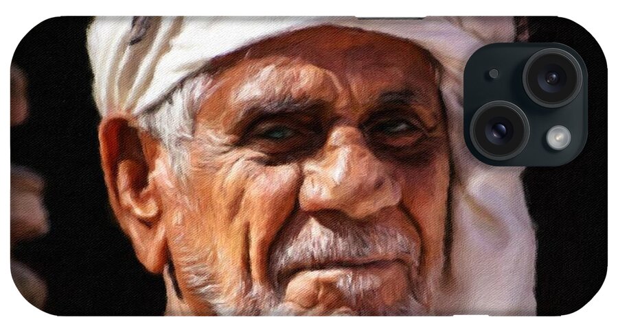 Portrait iPhone Case featuring the painting Arabian old man by Vincent Monozlay