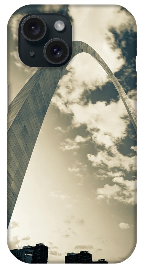America iPhone Case featuring the photograph Architectural Saint Louis Arch and Skyline in Sepia by Gregory Ballos