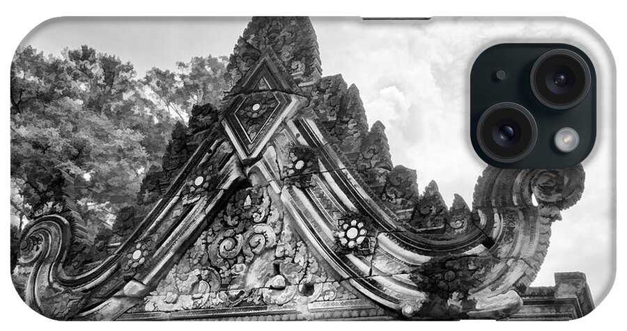 Temple iPhone Case featuring the photograph Architecture Cambodia Black White 10th Century by Chuck Kuhn