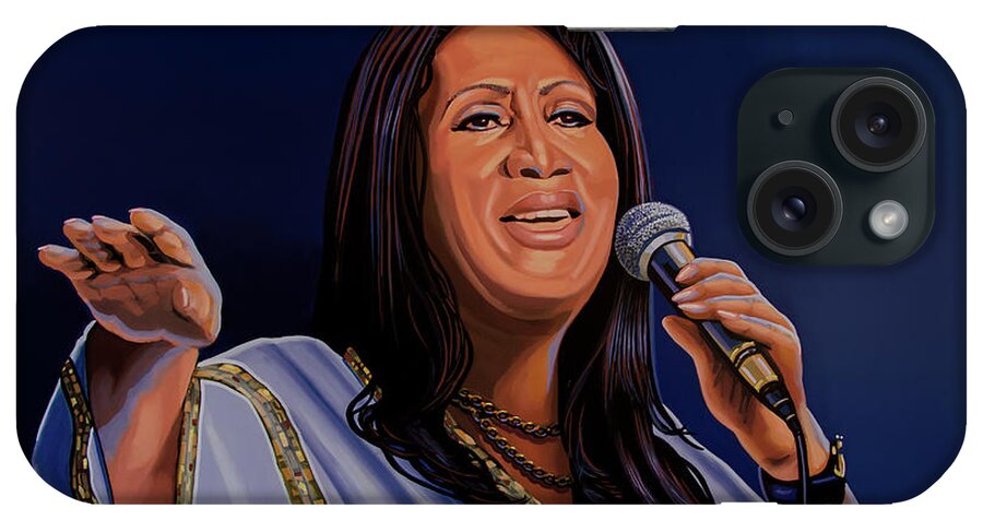 Aretha Franklin iPhone Case featuring the painting Aretha Franklin Painting by Paul Meijering