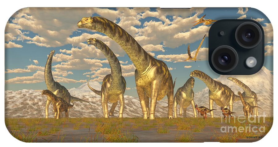 Argentinosaurus iPhone Case featuring the painting Argentinosaurus Herd Migration by Corey Ford