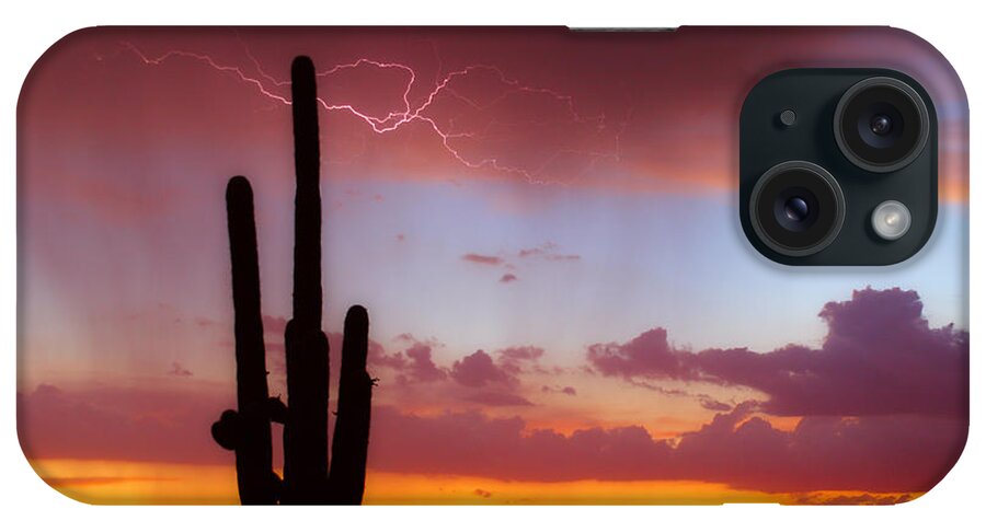 Arizona iPhone Case featuring the photograph Arizona Lightning Sunset by James BO Insogna