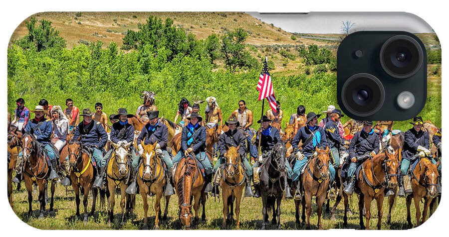 Little Bighorn Re-enactment iPhone Case featuring the photograph Army 7th Cavalry And Plains Indians 2 by Donald Pash