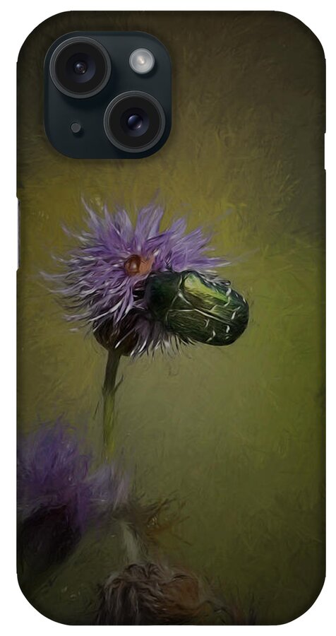Mood iPhone Case featuring the photograph Artistic Two beetles on a thistle flower by Leif Sohlman
