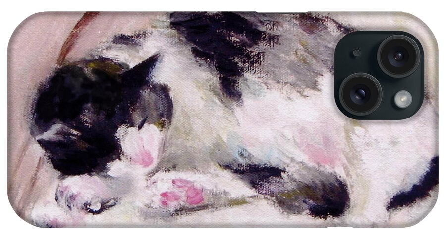 Artist's Cat Sleeping iPhone Case featuring the painting Artist's Cat Sleeping by Kazumi Whitemoon