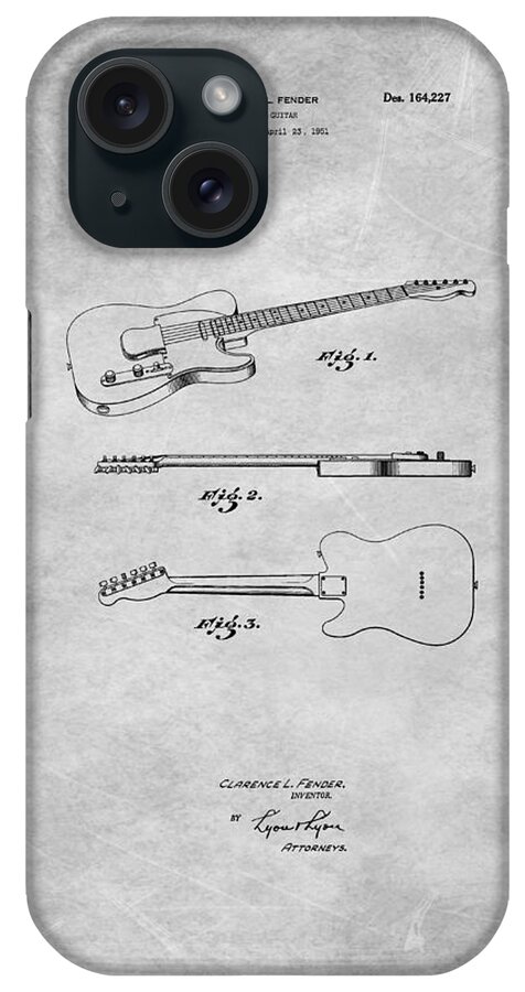 Fender Stratocaster iPhone Case featuring the photograph Fender Guitar Patent from 1951 by Mark Rogan