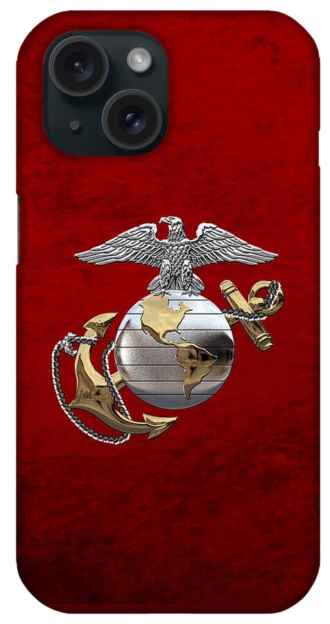 'usmc' Collection By Serge Averbukh iPhone Case featuring the digital art U S M C Eagle Globe and Anchor - C O and Warrant Officer E G A over Red Velvet by Serge Averbukh