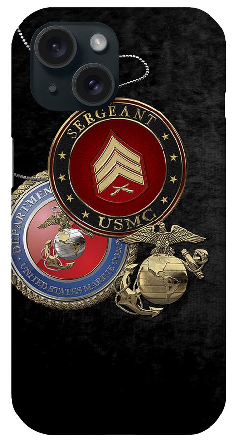 Military Insignia 3d By Serge Averbukh iPhone Case featuring the digital art U. S. Marines Sergeant - U S M C Sgt Rank Insignia over Black Velvet by Serge Averbukh