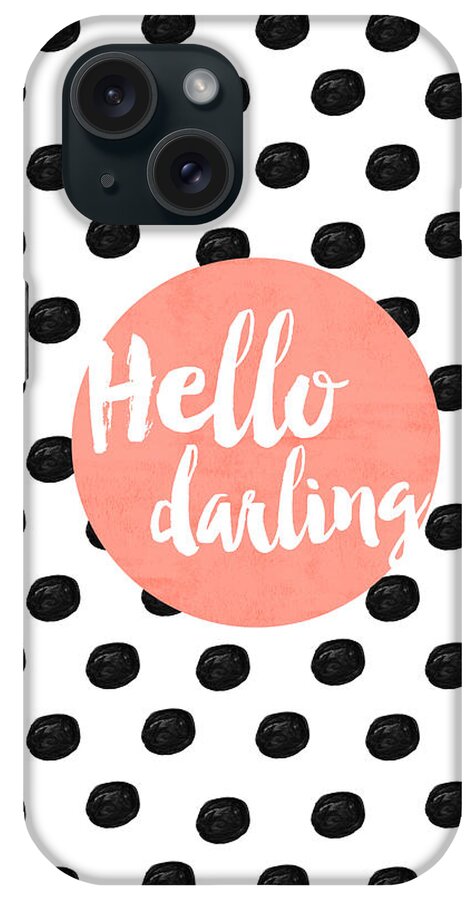 Hello Darling Coral And Dots iPhone Case featuring the digital art Hello Darling Coral and Dots by Allyson Johnson