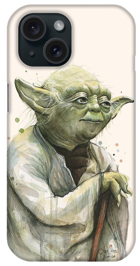 Yoda iPhone Case featuring the painting Yoda Portrait by Olga Shvartsur
