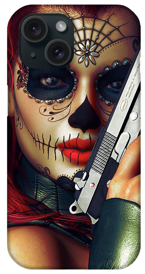 Sugar Doll iPhone Case featuring the digital art Sugar Doll Long Night of the Dead by Shanina Conway