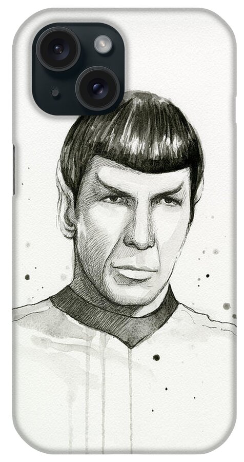 Star Trek iPhone Case featuring the painting Spock Watercolor Portrait by Olga Shvartsur