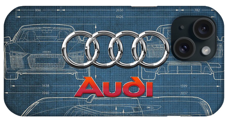  wheels Of Fortune Collection By Serge Averbukh iPhone Case featuring the photograph Audi 3 D Badge over 2016 Audi R 8 Blueprint #1 by Serge Averbukh