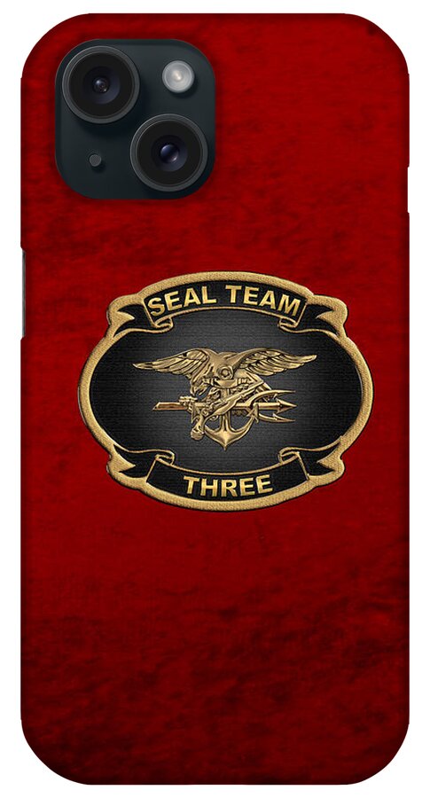 'military Insignia & Heraldry - Nswc' Collection By Serge Averbukh iPhone Case featuring the digital art U. S. Navy S E A Ls - S E A L Team 3 - S T 3 Patch over Red Velvet by Serge Averbukh