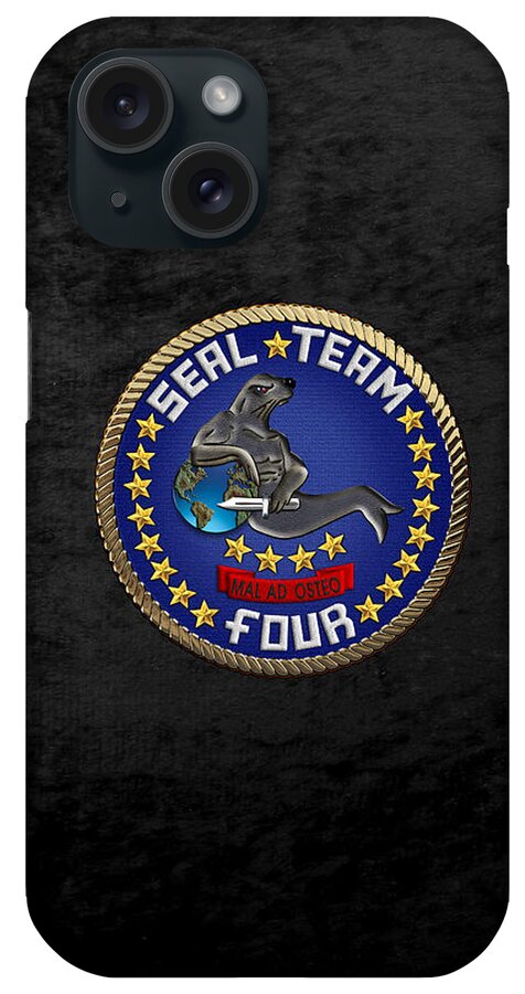'military Insignia & Heraldry - Nswc' Collection By Serge Averbukh iPhone Case featuring the digital art U. S. Navy S E A Ls - S E A L Team Four - S T 4 Patch over Black Velvet by Serge Averbukh