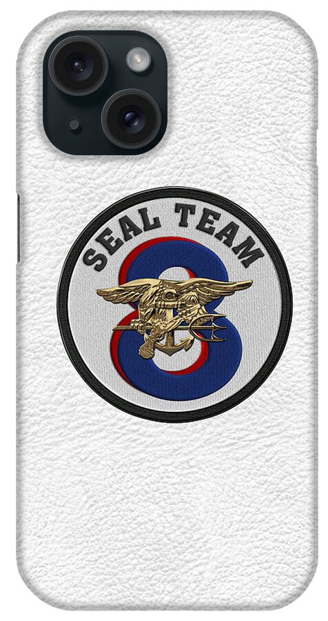 'military Insignia & Heraldry - Nswc' Collection By Serge Averbukh iPhone Case featuring the digital art U. S. Navy S E A Ls - S E A L Team Eight - S T 8 Patch over White Leather by Serge Averbukh