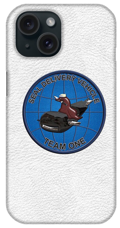 'military Insignia & Heraldry - Nswc' Collection By Serge Averbukh iPhone Case featuring the digital art S E A L Delivery Vehicle Team One - S D V T 1 Patch over White Leather by Serge Averbukh