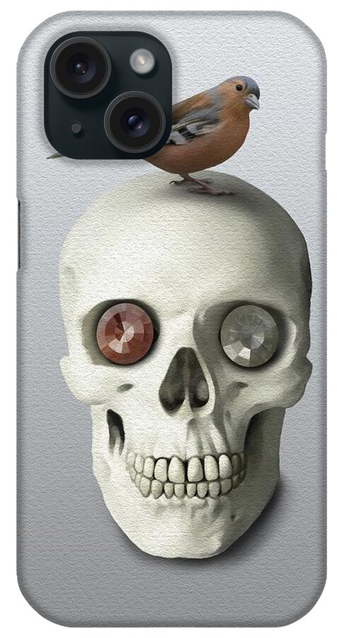 Skull iPhone Case featuring the painting Skull and bird by Ivana Westin