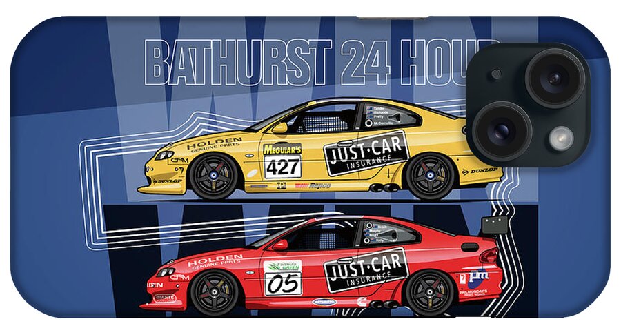Car iPhone Case featuring the digital art Win Win Holden Monaro CV8 427C Bathurst 24 Hours Winners 2002 and 2003 by Tom Mayer II Monkey Crisis On Mars