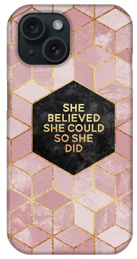 #faaAdWordsBest iPhone Case featuring the digital art She believed she could by Elisabeth Fredriksson