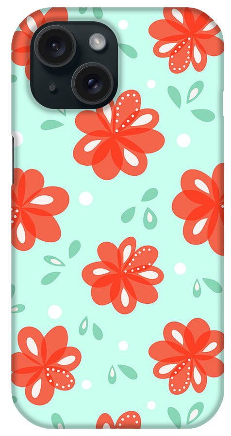Floral iPhone Case featuring the digital art Cheerful Red Flowers by Boriana Giormova