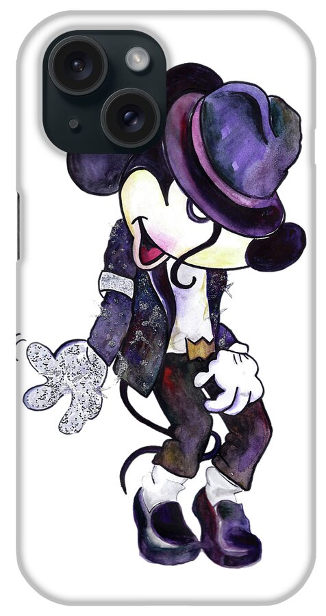 Mickey Mouse-michael Jackson. Watercolor Art Print. Wall Art. Home Decor. Cartoon. Dance&music iPhone Case featuring the painting Mickey Mouse-Michael Jackson by Salome Mikaberidze