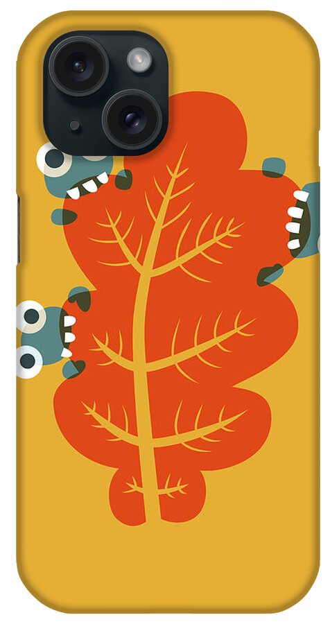 Leaf iPhone Case featuring the digital art Cute Bugs Eat Autumn Leaf by Boriana Giormova