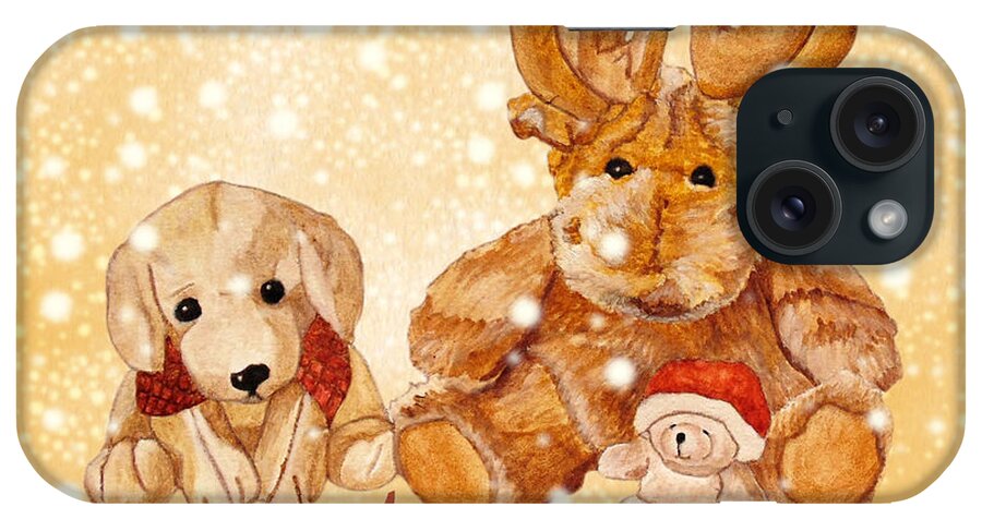 Cuddly Animals iPhone Case featuring the painting Christmas Buddies II by Angeles M Pomata