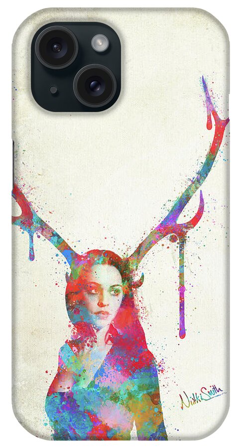 Artemis iPhone Case featuring the digital art Song of Elen of the Ways Antlered Goddess by Nikki Marie Smith