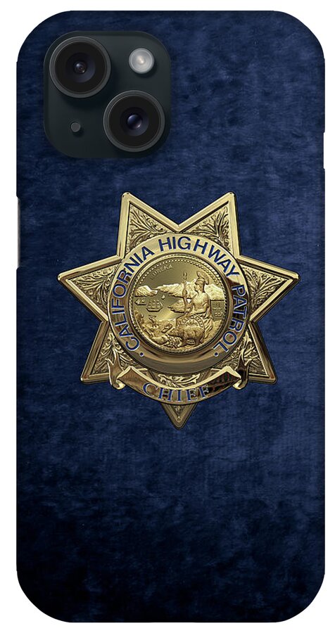'law Enforcement Insignia & Heraldry' Collection By Serge Averbukh iPhone Case featuring the digital art California Highway Patrol - C H P Chief Badge over Blue Velvet by Serge Averbukh
