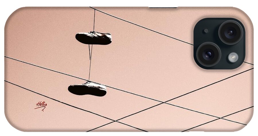Abstract iPhone Case featuring the photograph Shoes on a wire by Linda Hollis