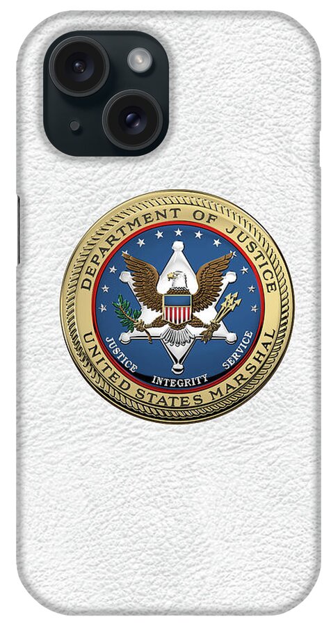 'law Enforcement Insignia & Heraldry' Collection By Serge Averbukh iPhone Case featuring the digital art U. S. Marshals Service - U S M S Seal over White Leather by Serge Averbukh