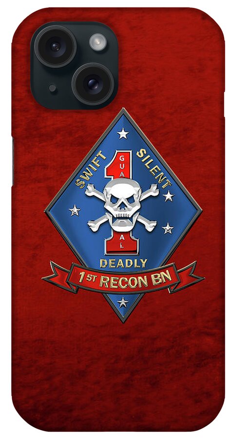 'military Insignia & Heraldry' Collection By Serge Averbukh iPhone Case featuring the digital art U S M C 1st Reconnaissance Battalion - 1st Recon Bn Insignia over Red Velvet by Serge Averbukh