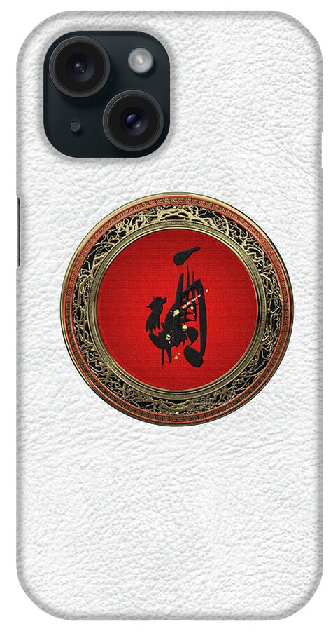 'zodiac' Collection By Serge Averbukh iPhone Case featuring the digital art Chinese Zodiac - Year of the Rooster on White Leather by Serge Averbukh