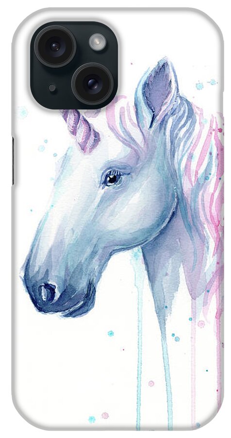 Unicorn iPhone Case featuring the painting Cotton Candy Unicorn by Olga Shvartsur