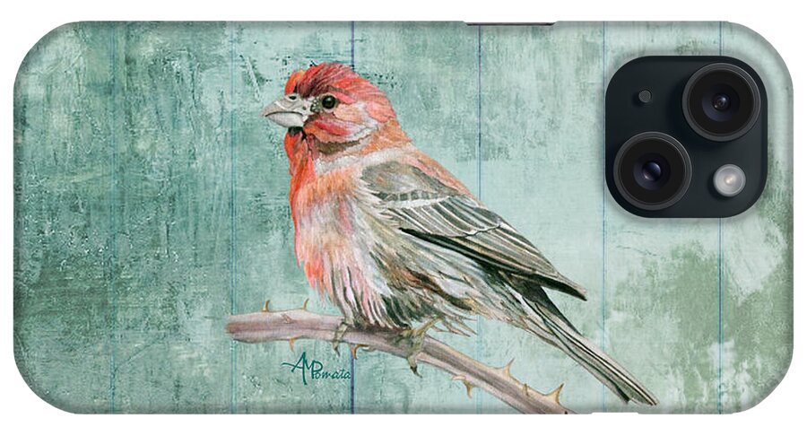 Finch iPhone Case featuring the painting House Finch by Angeles M Pomata