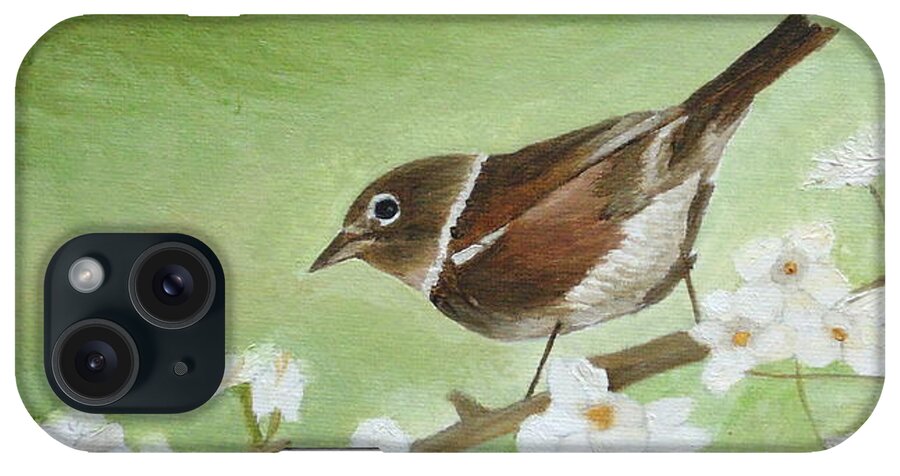 Nightingale iPhone Case featuring the painting Nightingale Among Almond Flowers by Angeles M Pomata