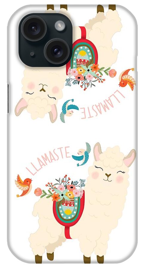 Graphic-design iPhone Case featuring the painting Llamaste When A Llama Offers You A Respectful Greeting by Little Bunny Sunshine