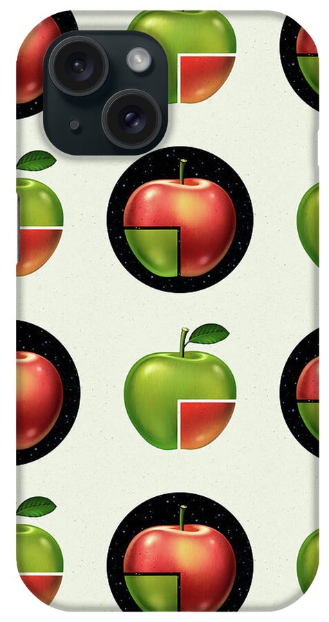  Red iPhone Case featuring the mixed media Divided Apple Pattern by Udo Linke