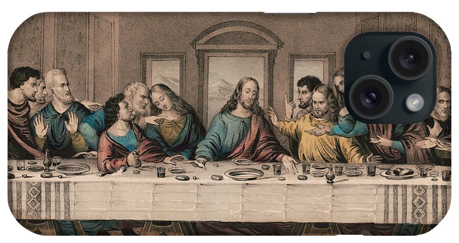  Jesus Christ iPhone Case featuring the painting The Last Supper - Vintage Currier and Ives Print by War Is Hell Store