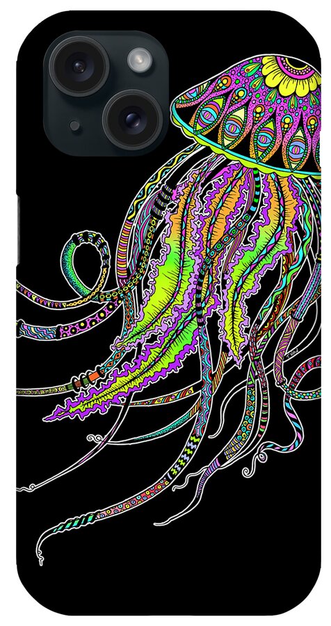 Jellyfish iPhone Case featuring the digital art Electric Jellyfish on Black by Tammy Wetzel