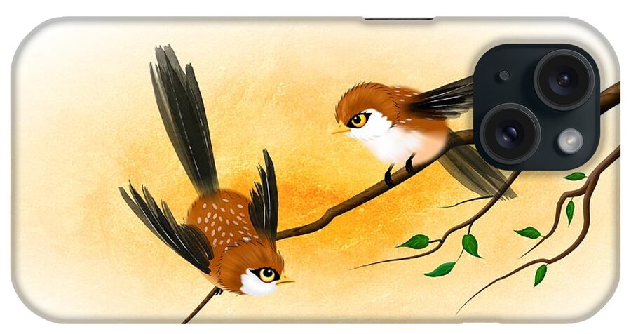 Asian Art Little Brown Sparrow iPhone Case featuring the digital art Asian Art Two Little Sparrows by John Wills